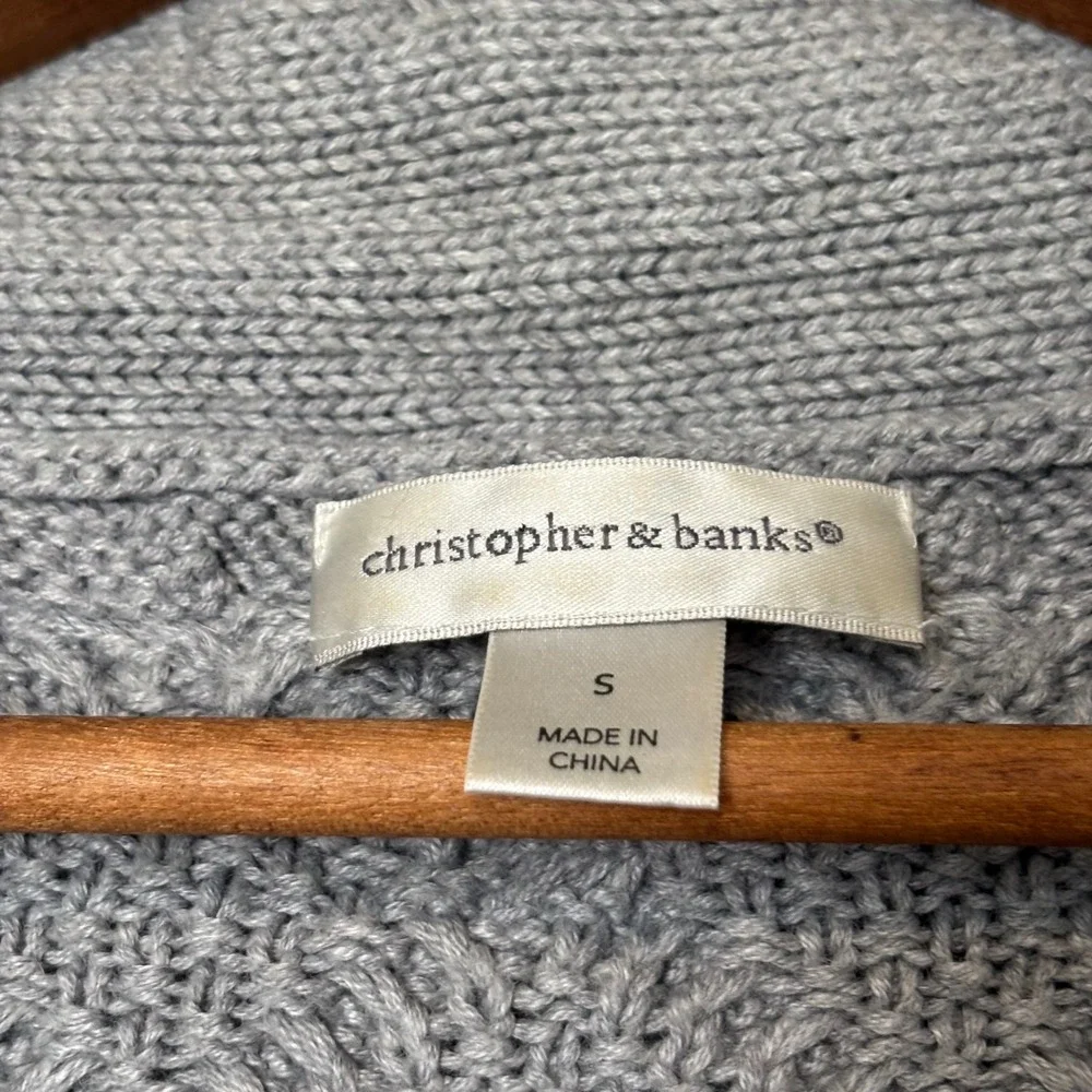 Christopher & Banks Women's Small Gray Cable Knit Open Front Cardigan Vest Comfy